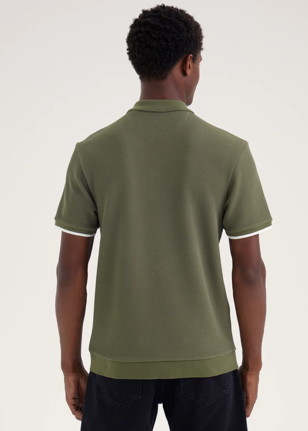 Khaki Textured Ribbed Polo Shirt - S Image 2
