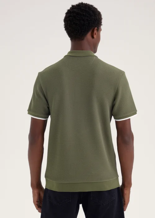 Khaki Textured Ribbed Polo Shirt - S Image 2