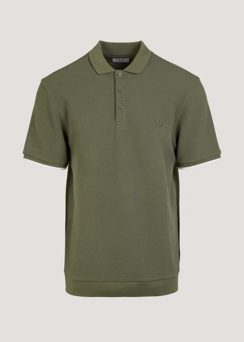 Khaki Textured Ribbed Polo Shirt - S Image 5