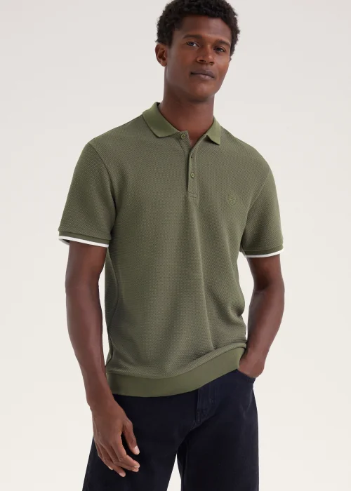 Khaki Textured Ribbed Polo Shirt - S Image 3