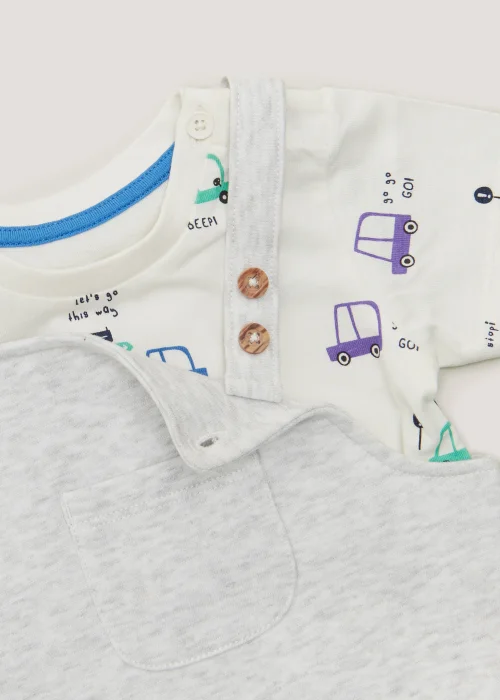 Baby Grey Car Print Dungarees & T-Shirt Set (Newborn-23mths) - Age 0 - 3 Months Image 2