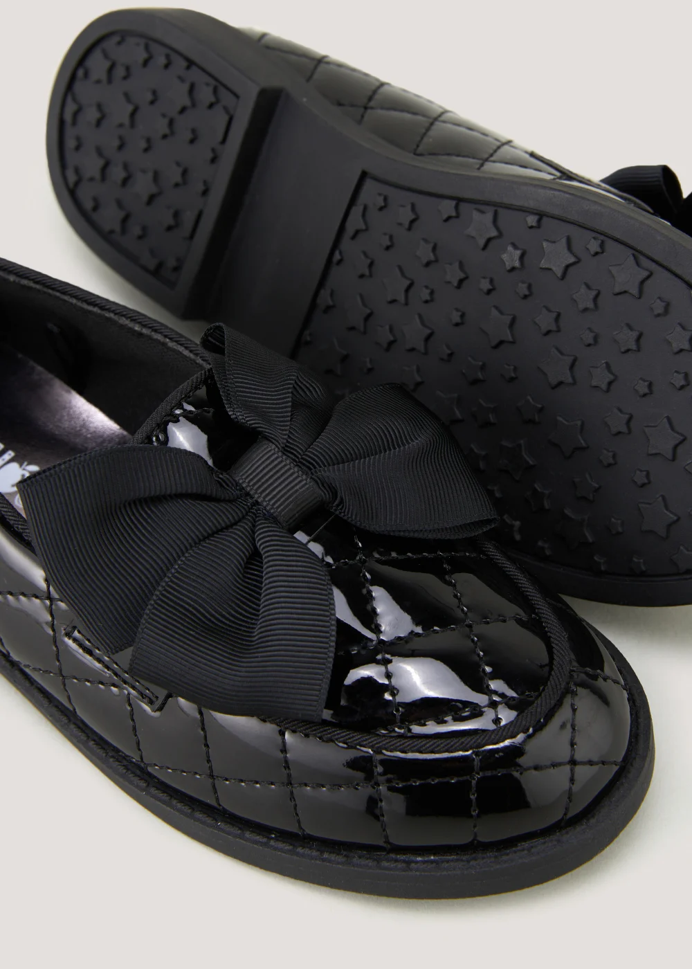 Girls Black Patent Quilted Bow Loafer School Shoes (Younger 10-Older 5) - Size 1 Image 2