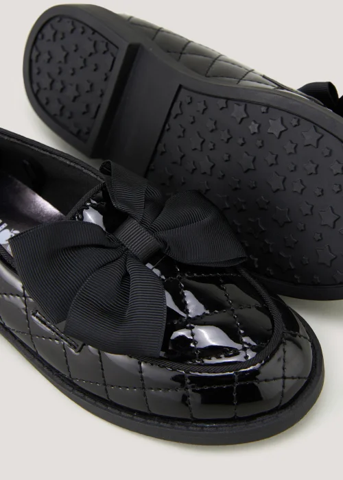 Girls Black Patent Quilted Bow Loafer School Shoes (Younger 10-Older 5) - Size 1 Image 2