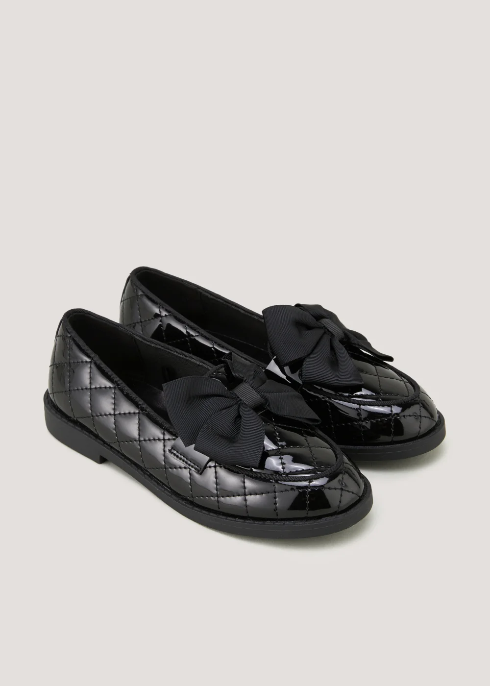 Girls Black Patent Quilted Bow Loafer School Shoes (Younger 10-Older 5) - Size 1 Image 1