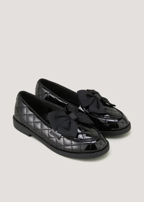 Girls Black Patent Quilted Bow Loafer School Shoes (Younger 10-Older 5) - Size 1 Image 1