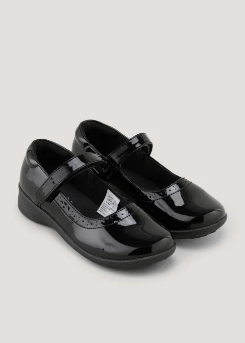 Girls Black Patent Scuff Resistant School Shoes (Younger 9-Older 3) - Size 1 Image 1