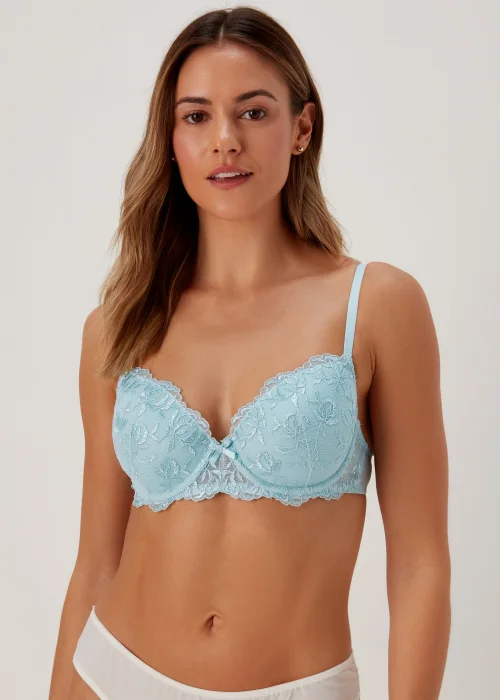 2 Pack Blue & Cream Embroidered Bras - 32A Image 2