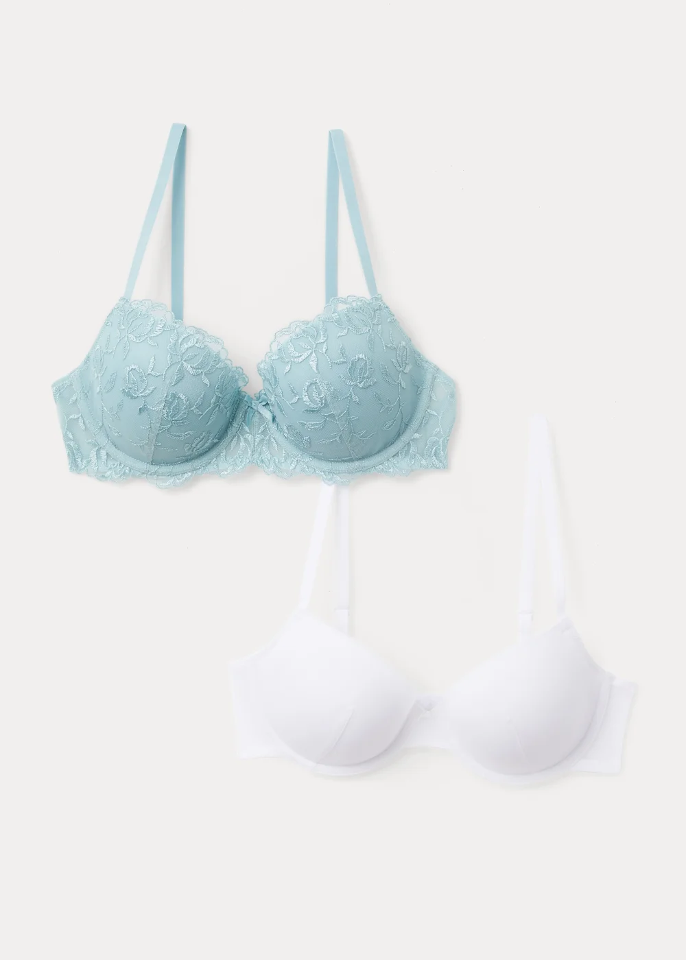 2 Pack Blue & Cream Embroidered Bras - 32A Image 1