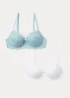 2 Pack Blue & Cream Embroidered Bras - 32A Image 1
