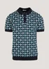 Navy Diamond Geo Knitted Polo Shirt - S Image 1