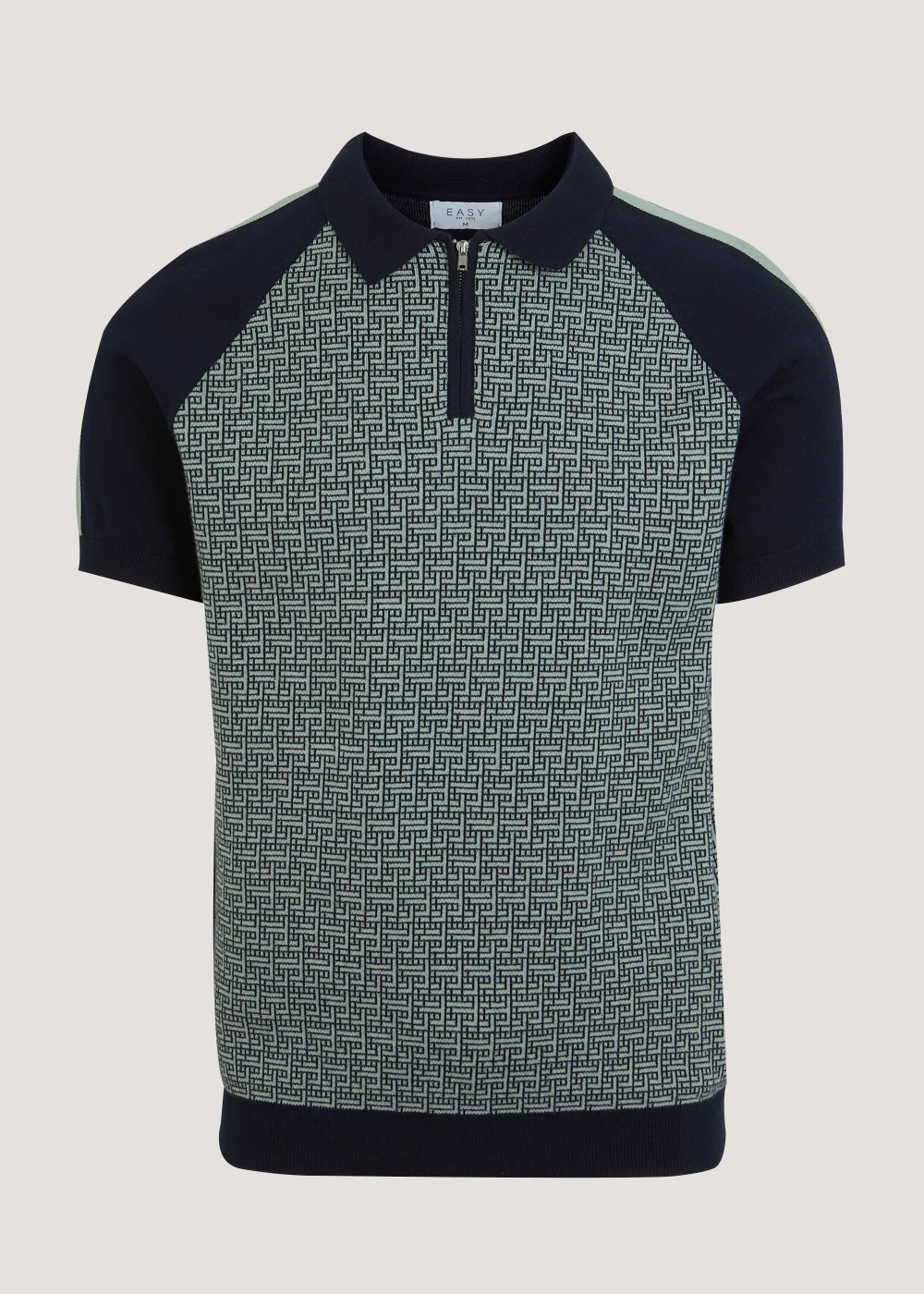 Sage Geometric Print Zip Up Polo Shirt - S Image 5