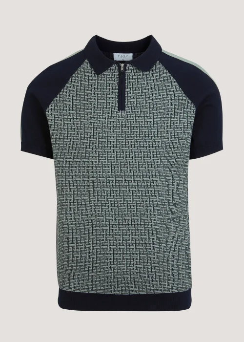 Sage Geometric Print Zip Up Polo Shirt - S Image 5