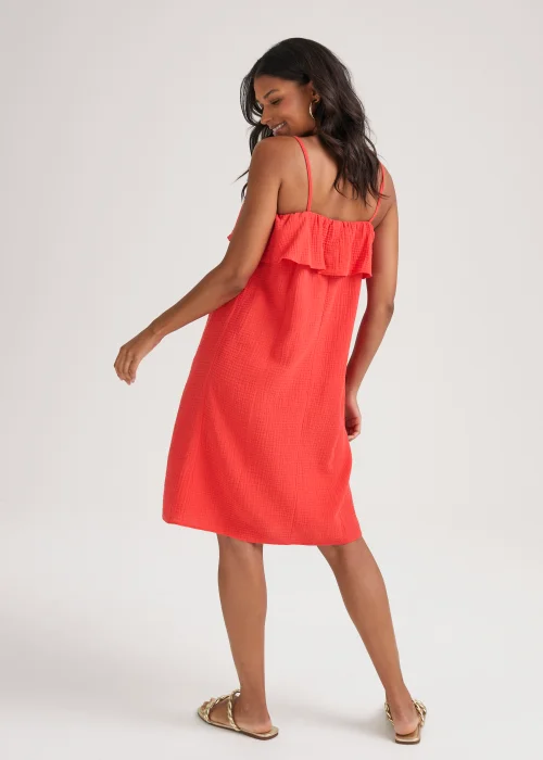 Coral Double Cloth Bead Knee Length Dress - 8 Image 2