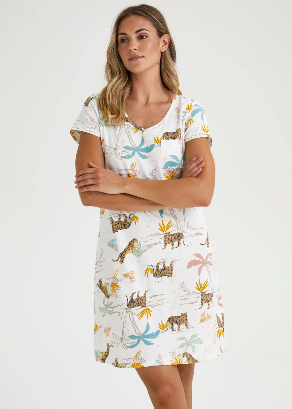 Multicoloured Tiger Print Pocket Nightie - Small Image 1