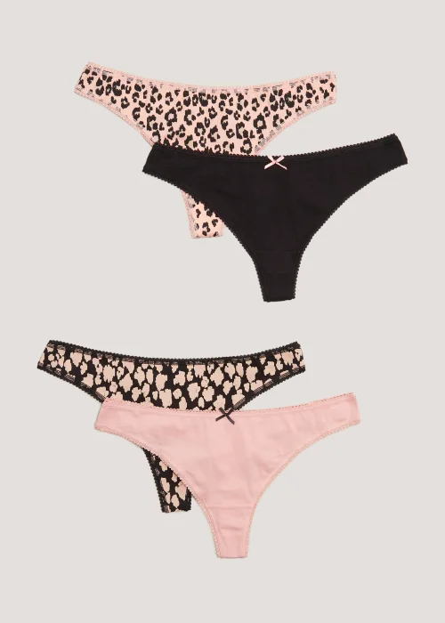 4 Pack Plain & Animal Print Thongs - Size 6 Image 4