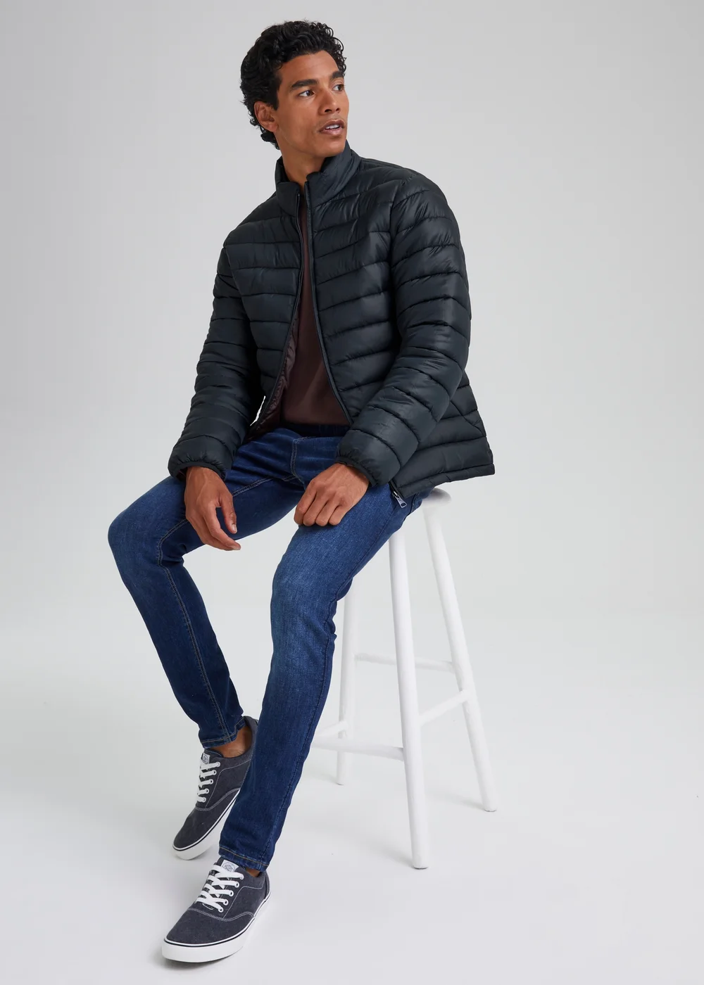 Navy Funnel Neck Puffer Coat - S Image 4