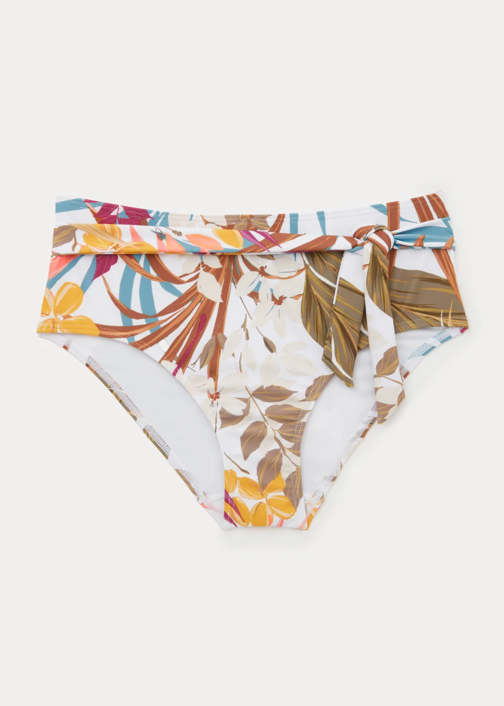 Multicoloured Leaf Print Tie Waist Bikini Bottoms - Size 8 Image 1