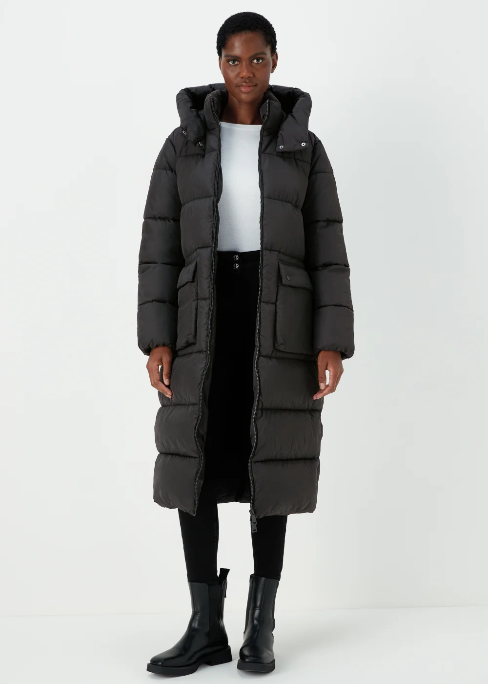 Black Long Padded Shower Resistant Coat - 8 Image 1