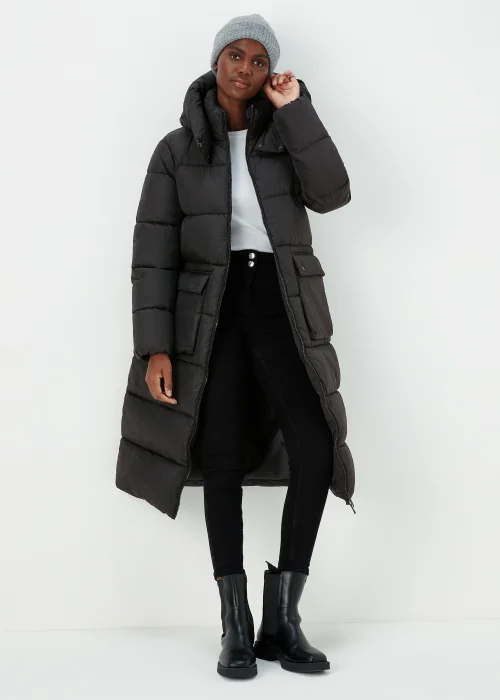 Black Long Padded Shower Resistant Coat - 8 Image 4