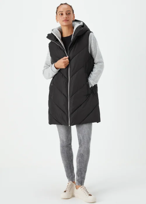 Black Mid Length Padded Shower Resistant Gilet - 8 Image 1