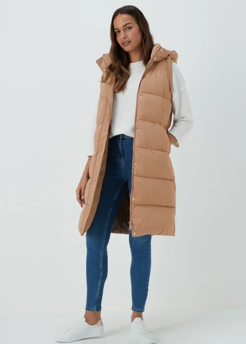 Beige Long Shower Resistant Gilet - 8 Image 1
