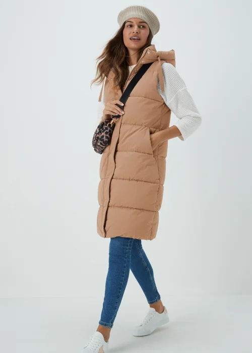 Beige Long Shower Resistant Gilet - 8 Image 4