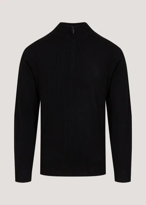 Black Soft Touch 1/4 Zip Knitted Sweatshirt - Small Image 5