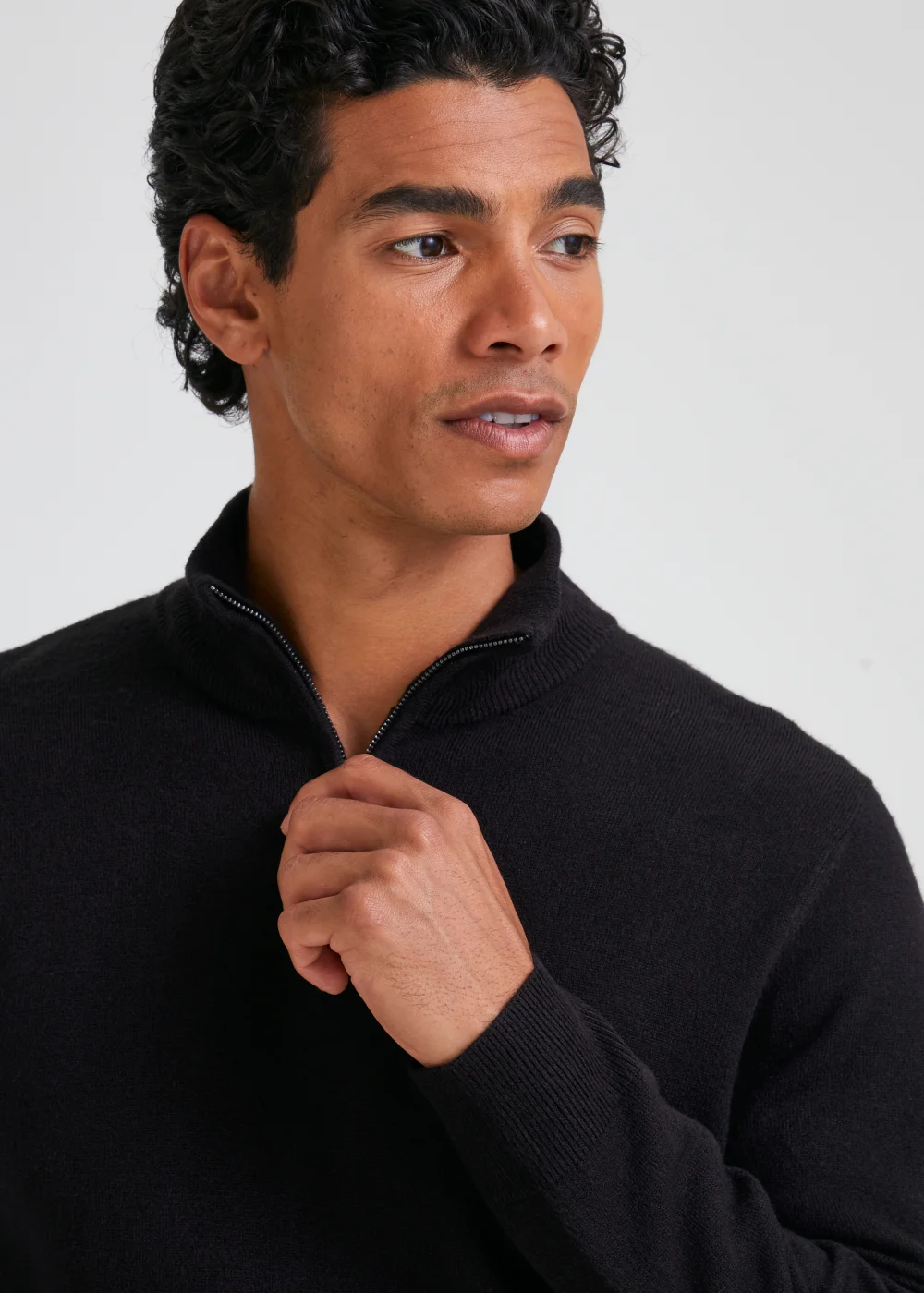 Black Soft Touch 1/4 Zip Knitted Sweatshirt - Small Image 3