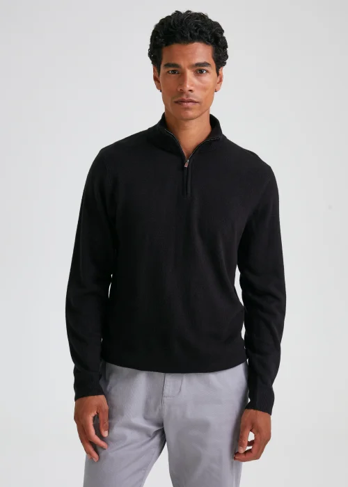 Black Soft Touch 1/4 Zip Knitted Sweatshirt - Small Image 1