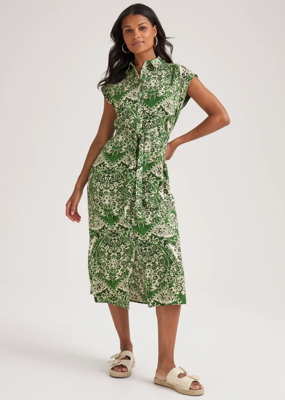 Green Print Sleeveless Shirt Dress - 8 | Matalan Green Print Sleeveless Shirt Dress - 8 | Matalan
