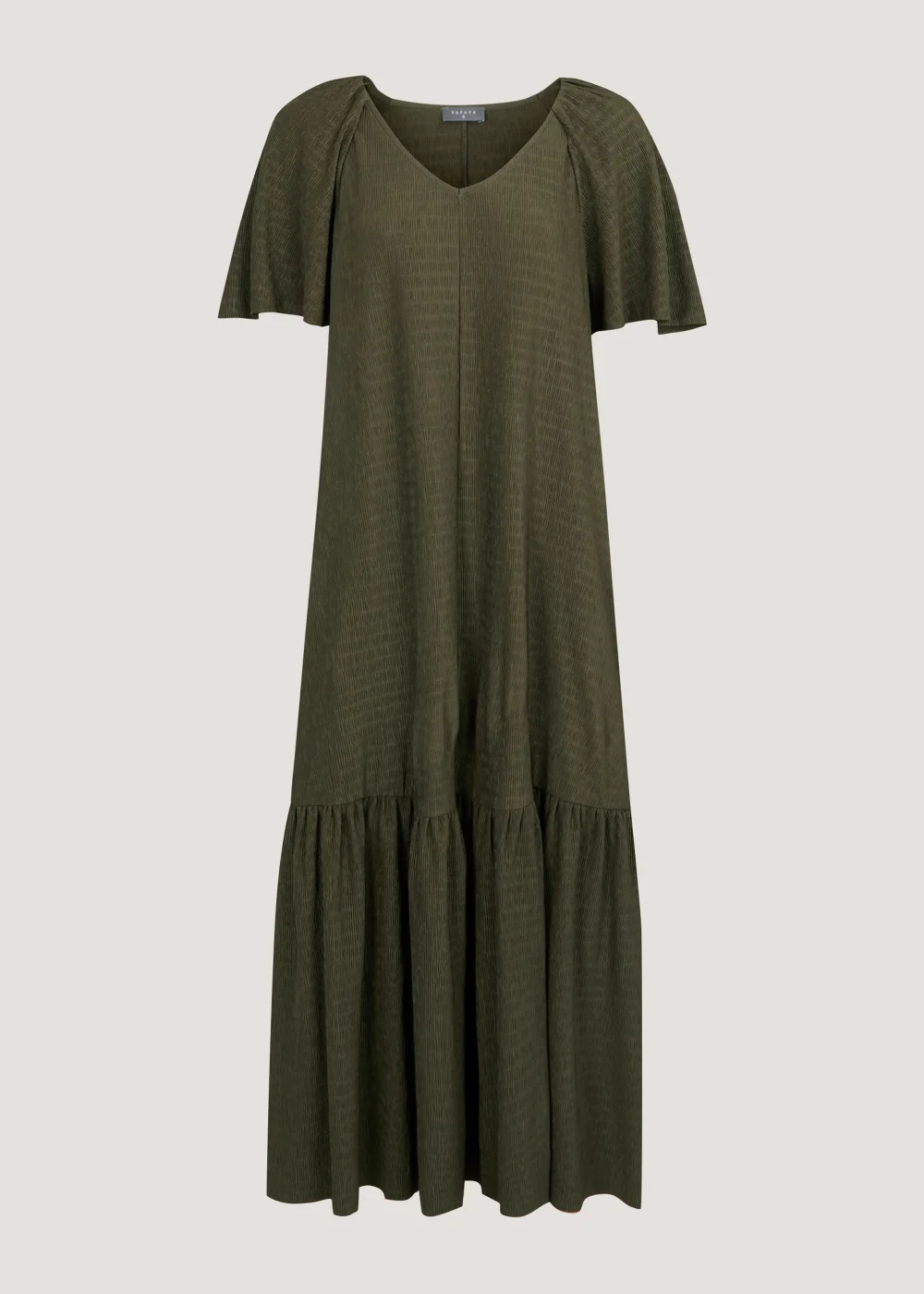 Khaki Crinkle Angel Sleeve Midi Dress - 8 Image 5