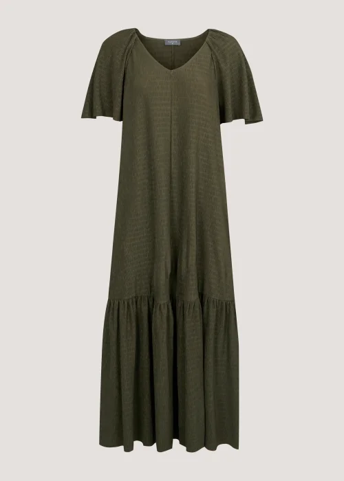 Khaki Crinkle Angel Sleeve Midi Dress - 8 Image 5