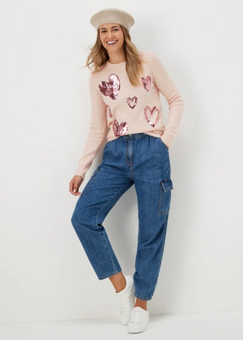Pink Sequin Heart Jumper - S Image 4