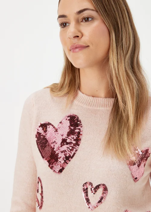 Pink Sequin Heart Jumper - S Image 3