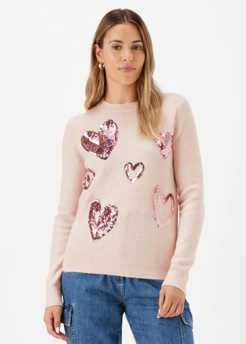 Pink Sequin Heart Jumper - S Image 1