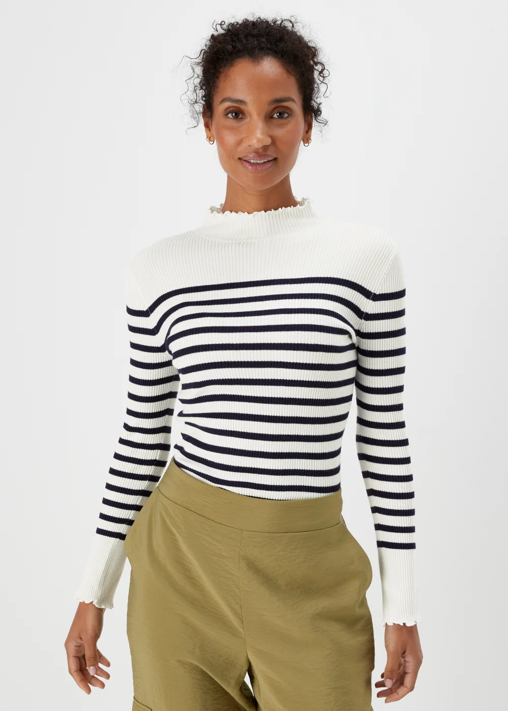 Et Vous Cream Stripe High Neck Knitted Jumper - 8 Image 1