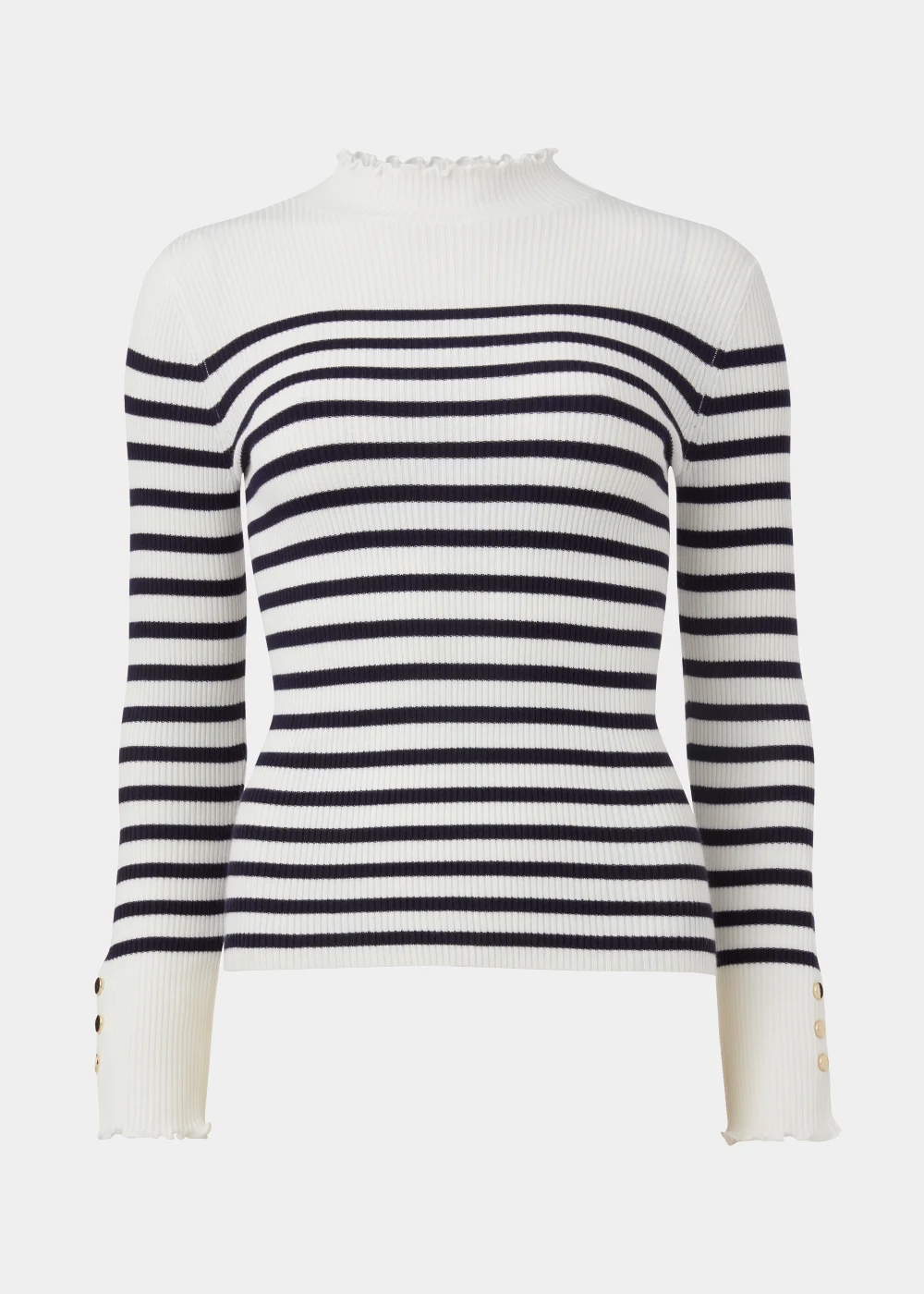 Et Vous Cream Stripe High Neck Knitted Jumper - 8 Image 5