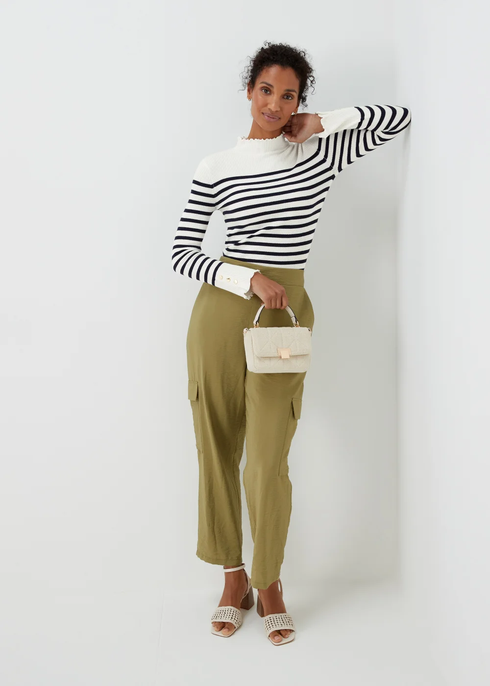 Et Vous Cream Stripe High Neck Knitted Jumper - 8 Image 4