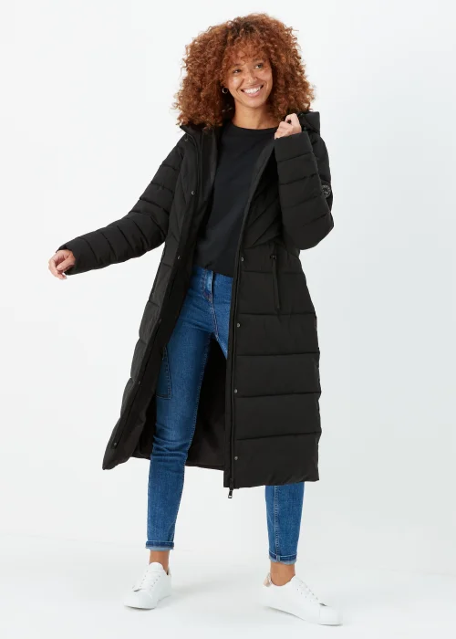Black Long Padded Shower Resistant Coat - 8 Image 4