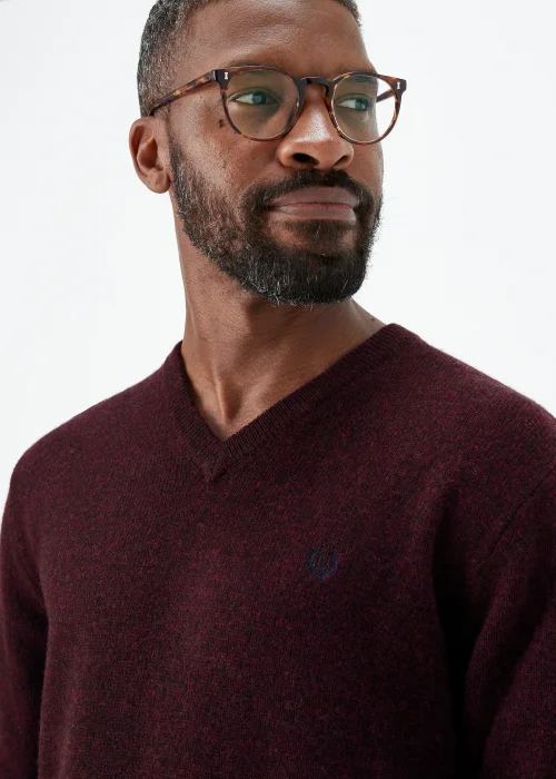 Lincoln Burgundy 100% Lambswool V Neck Jumper - S Image 3