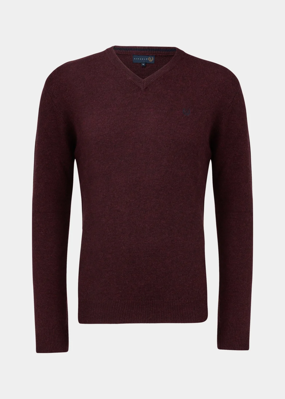 Lincoln Burgundy 100% Lambswool V Neck Jumper - S Image 5