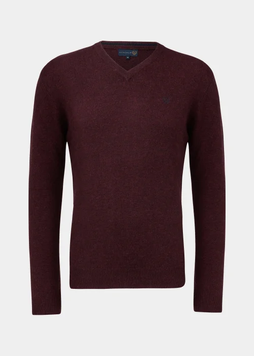 Lincoln Burgundy 100% Lambswool V Neck Jumper - S Image 5