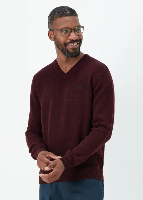 Lincoln Burgundy 100% Lambswool V Neck Jumper - S Image 1