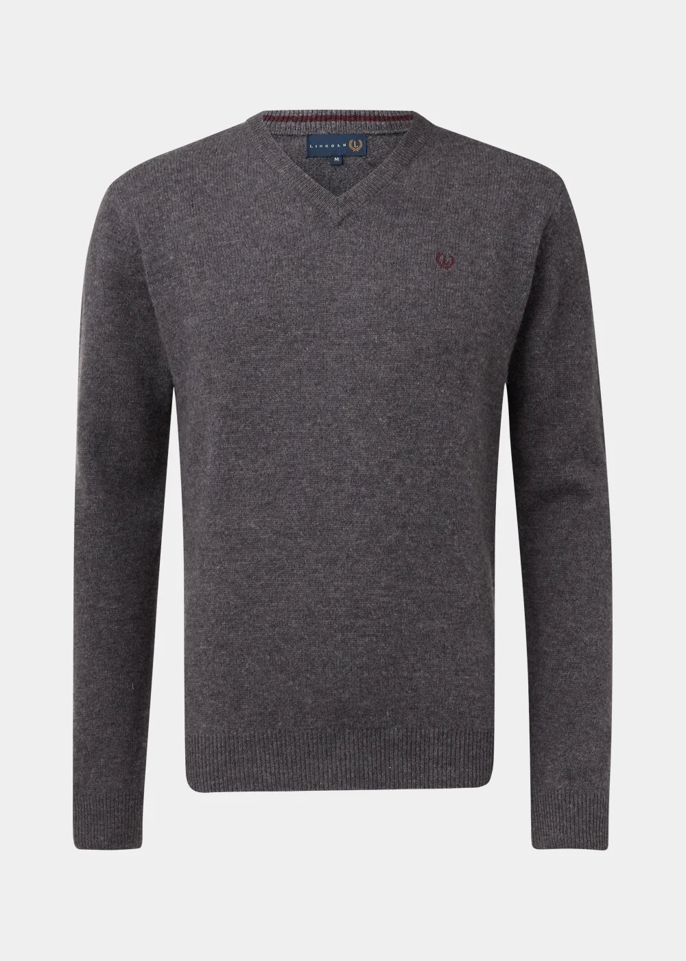 Lincoln Charcoal 100% Lambswool V Neck Jumper - Small Image 5