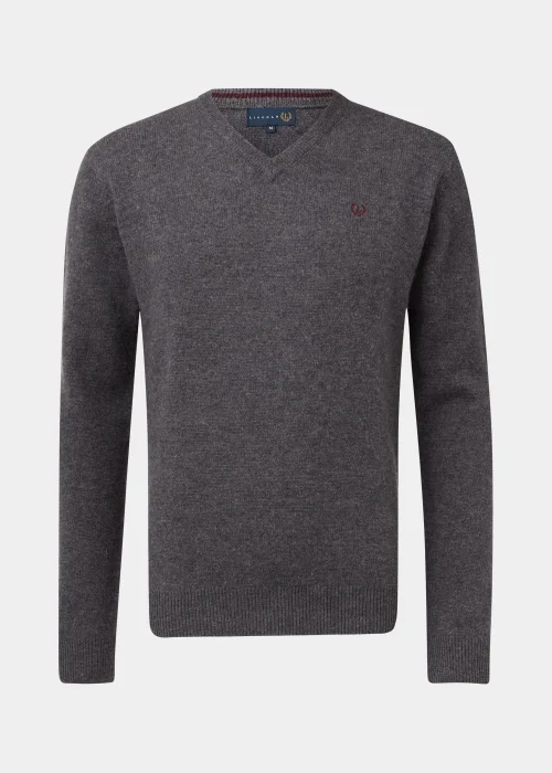 Lincoln Charcoal 100% Lambswool V Neck Jumper - Small Image 5