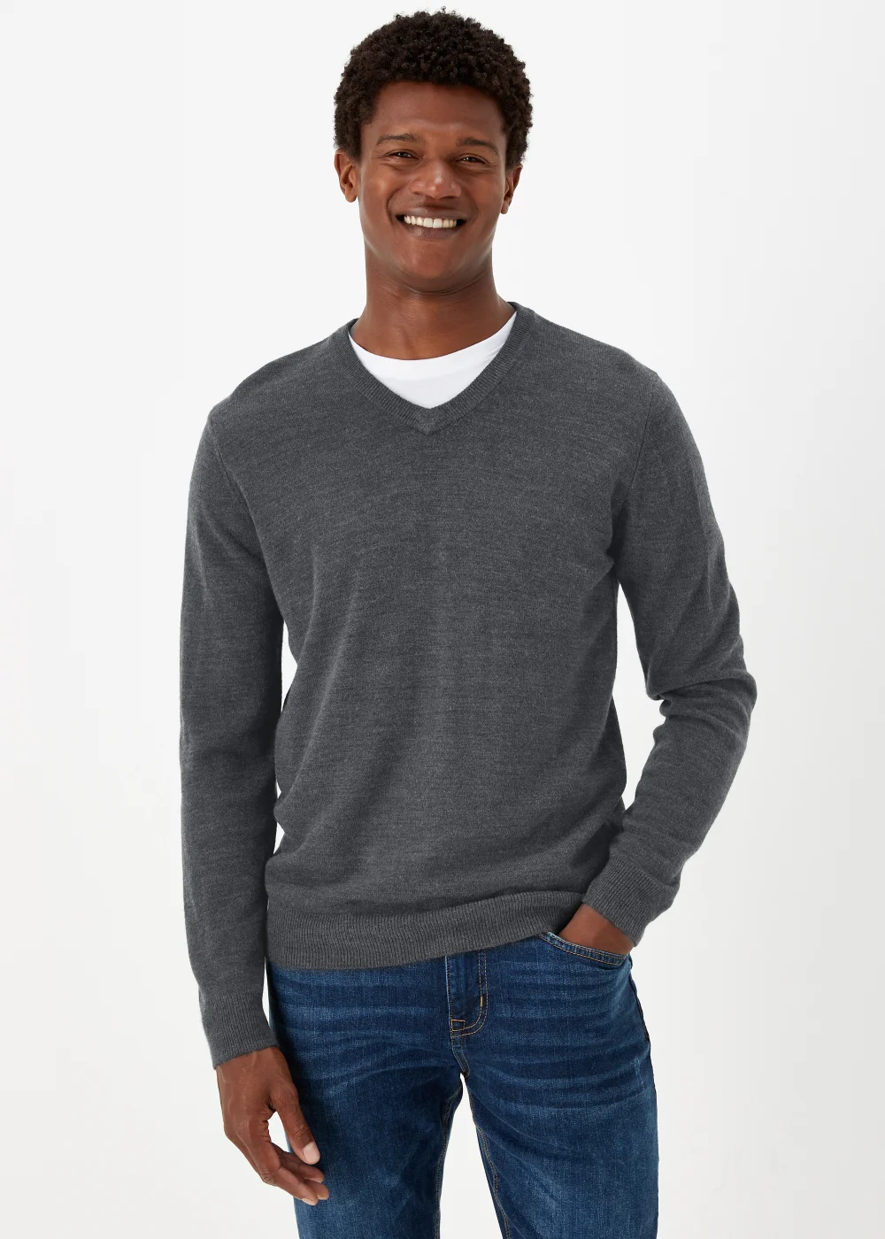 Charcoal Soft Touch V-Neck Jumper - S Image 1