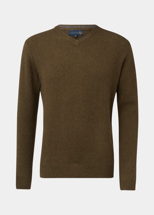 Lincoln Khaki 100% Lambswool V Neck Jumper - S Image 5