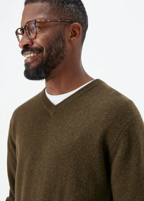 Lincoln Khaki 100% Lambswool V Neck Jumper - S Image 3