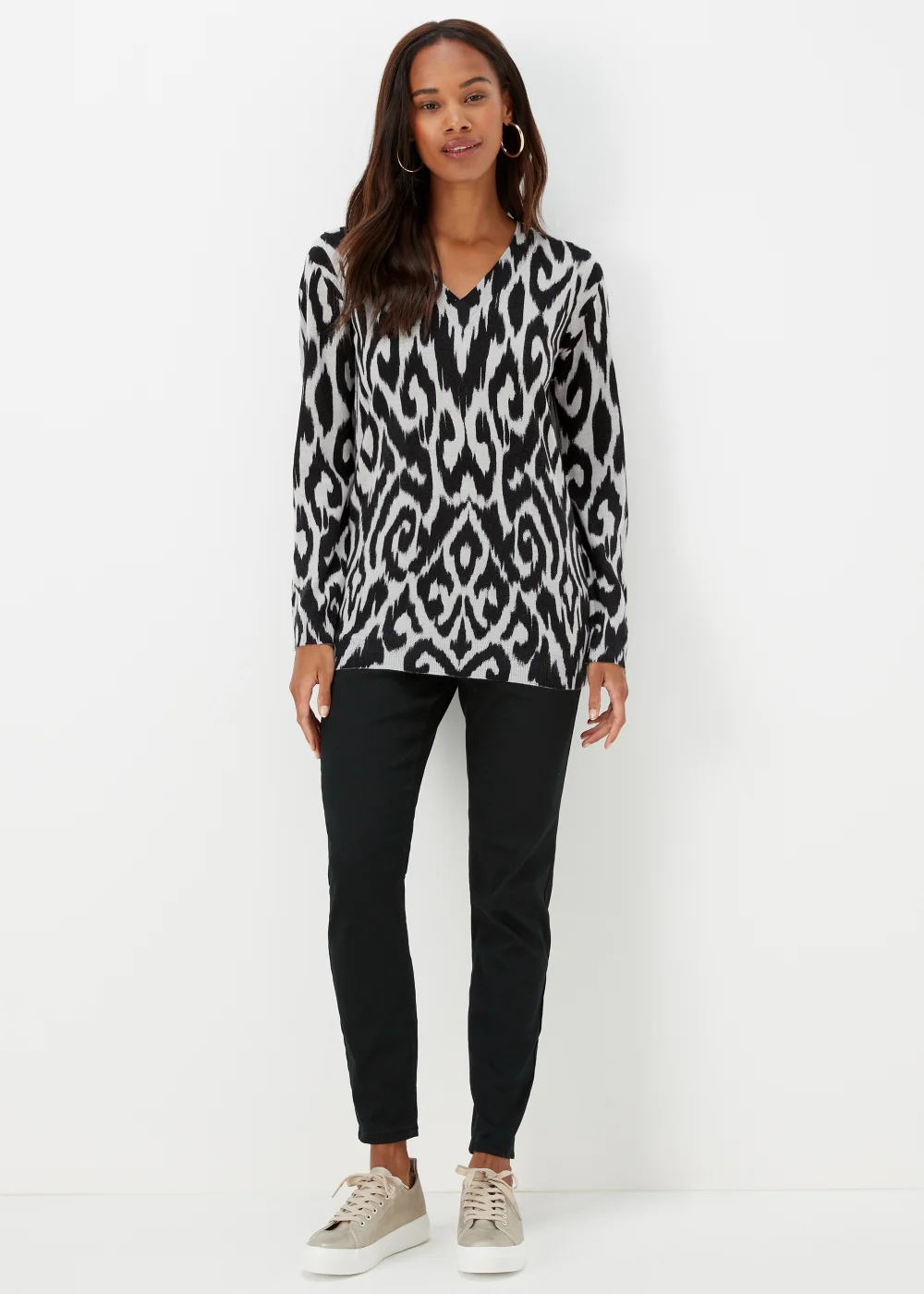 Grey Ikat Print Soft Touch Jumper - 8 Image 1