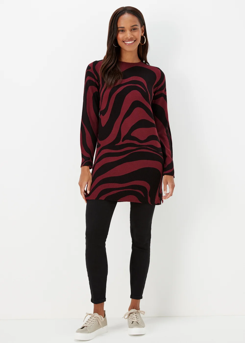 Burgundy Swirl Print Super Soft Tunic Dress - 8 Image 1